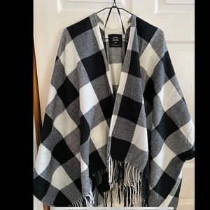 Black plaid poncho shawl